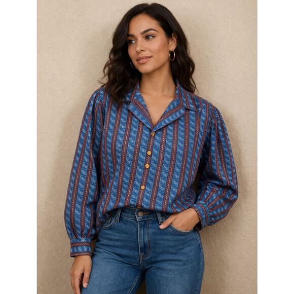 Ralph Lauren Tops - Vintage Ralph Lauren Country Womens Striped Button Up Shirt Blue Red Size 12